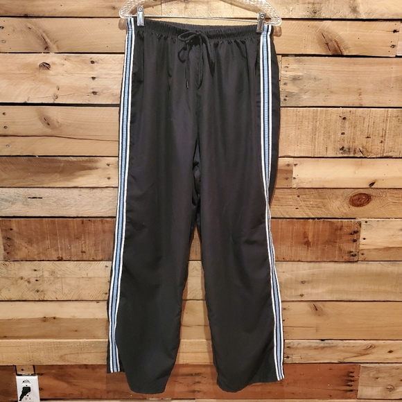 Vintage Pants - Vintage 1990s IXSPA black track pants with light blue/white stripe detail